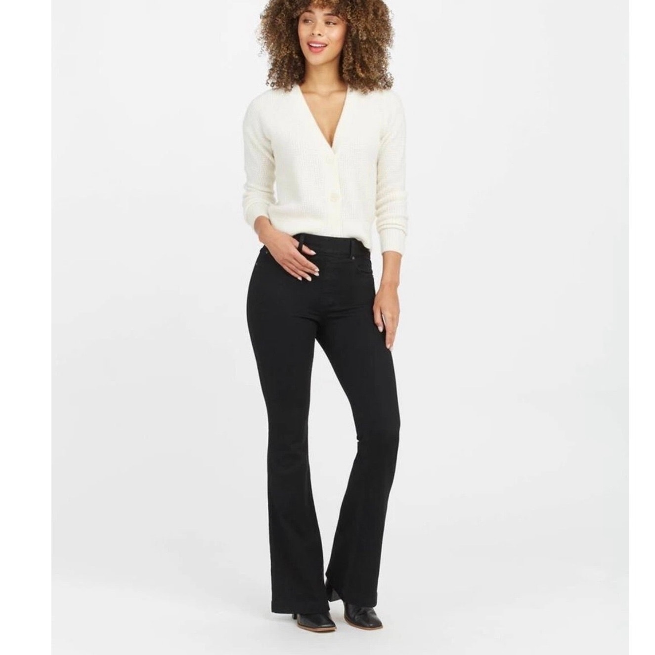 Nwt Spanx Everywear Flare Pull On Jeans Shaping Tummy Control High Rise Black Xl